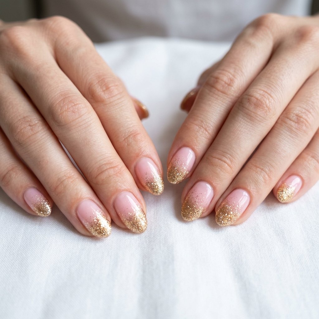 Baby Pink and Gold Glitter Ombre Nail Designs