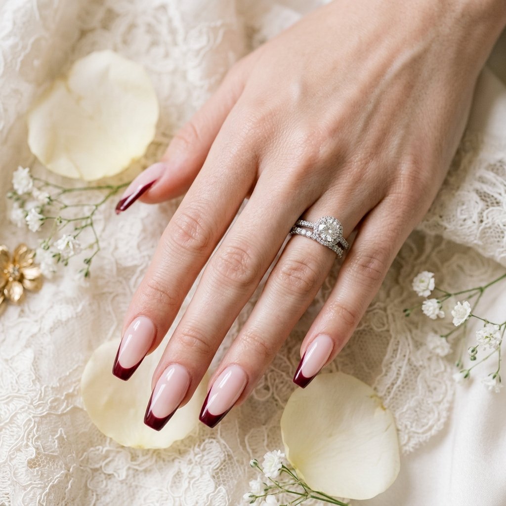 Maroon French Tip Ballerina Nails