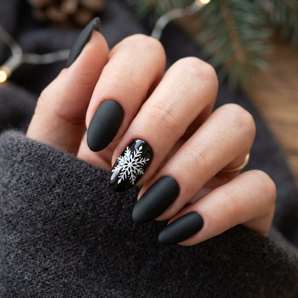 Matte Black Christmas Nails