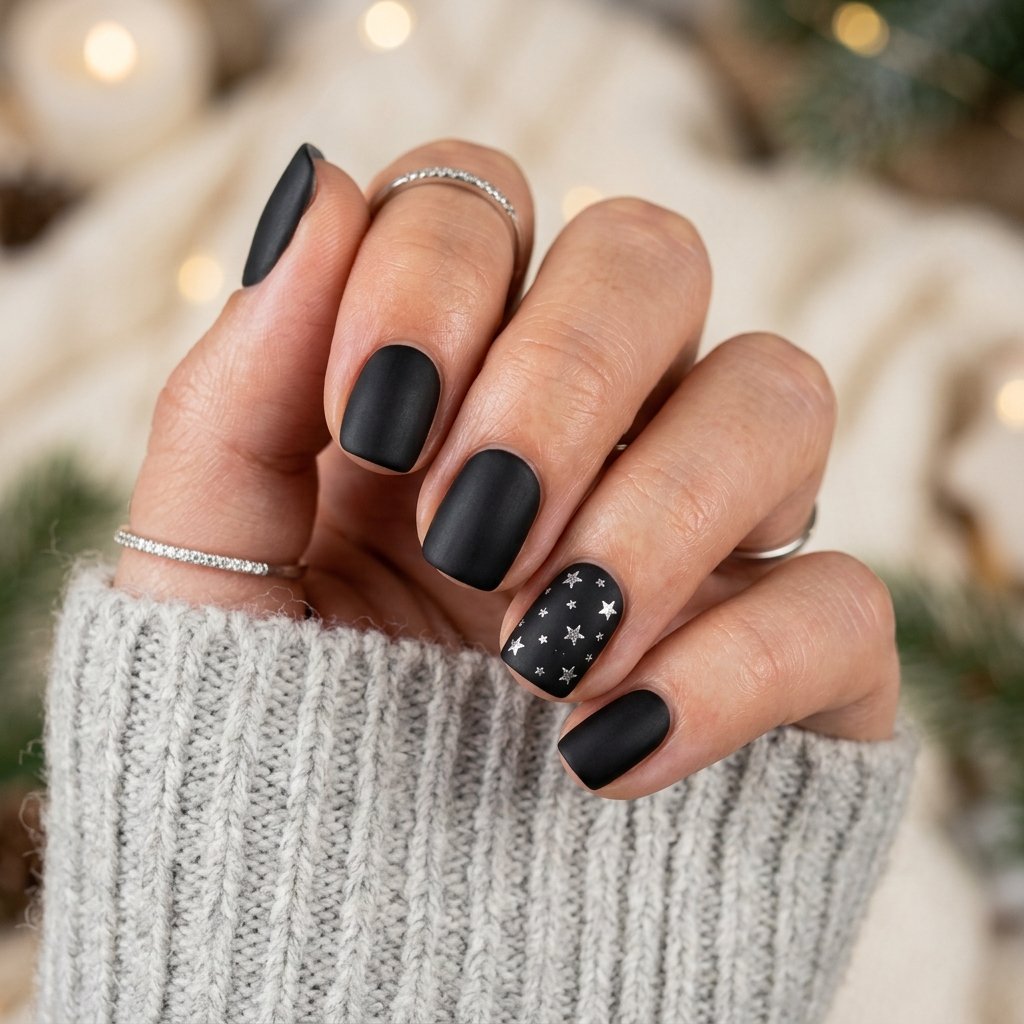 Short Black Christmas Nails