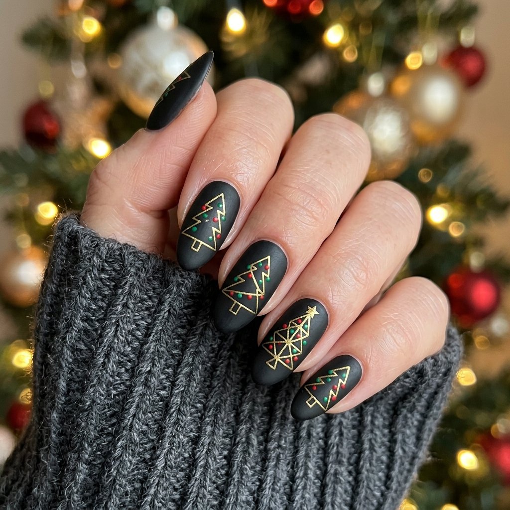 Black Christmas Tree Nail Designs