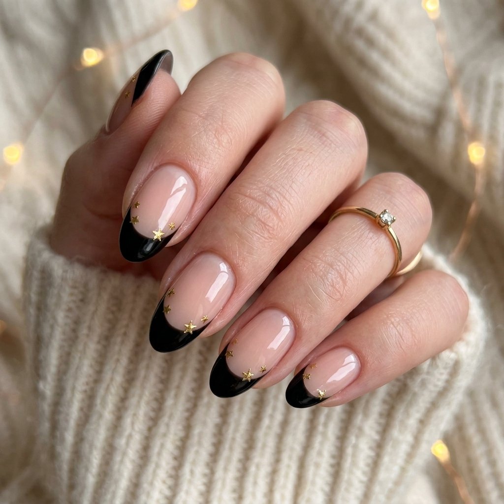 Black French Tip Christmas Nails