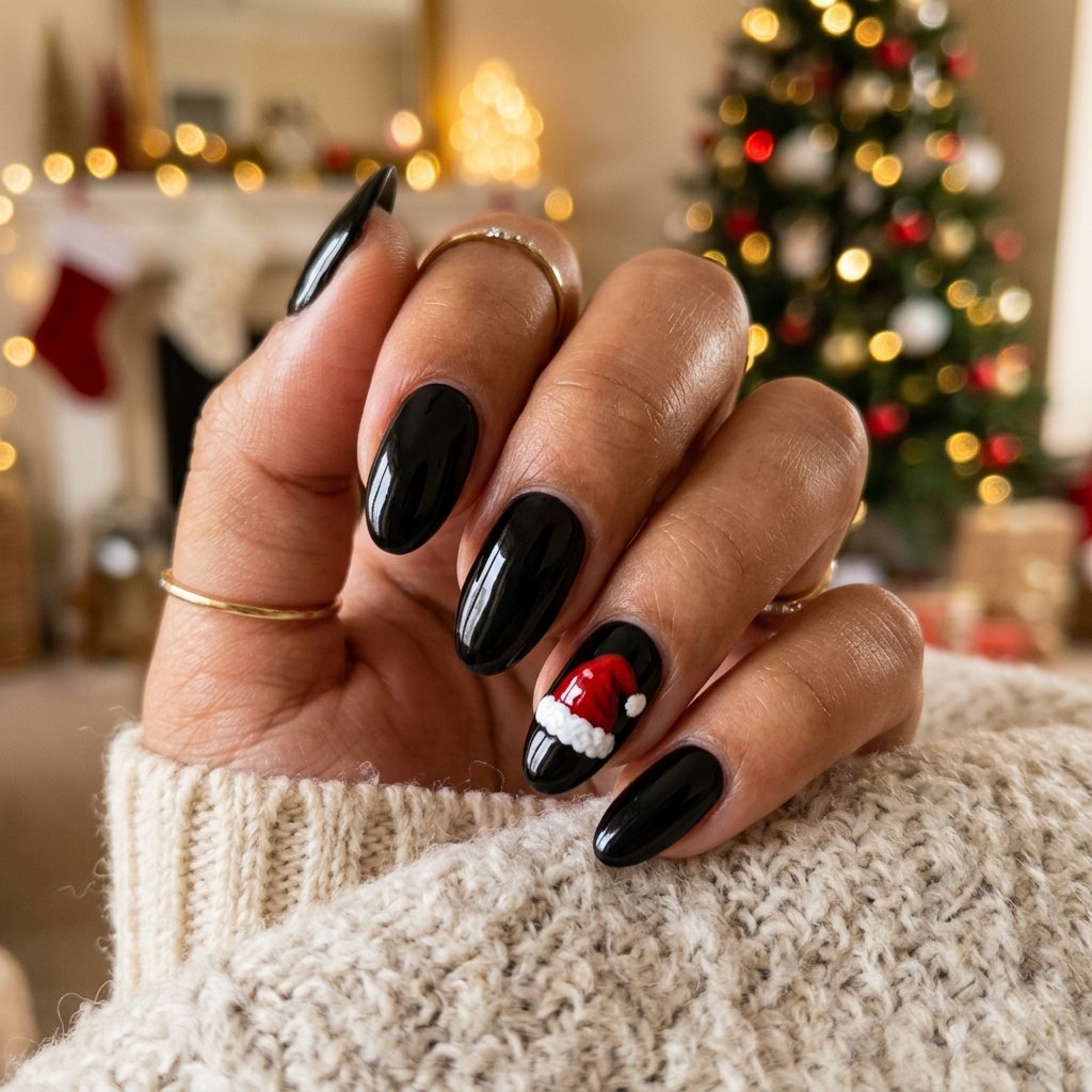 Black Santa Hat Nail Designs