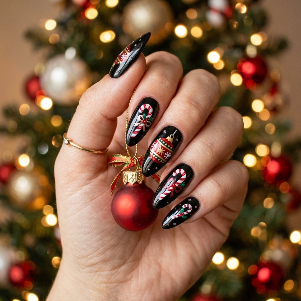 Black Acrylic Christmas Nails