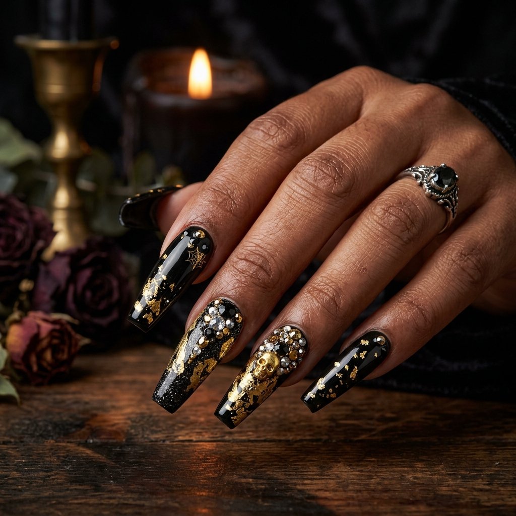 35 Black Halloween Nails Ideas — Spooky, Sleek & Creative 6 Black Acrylic Halloween Nails Ideas