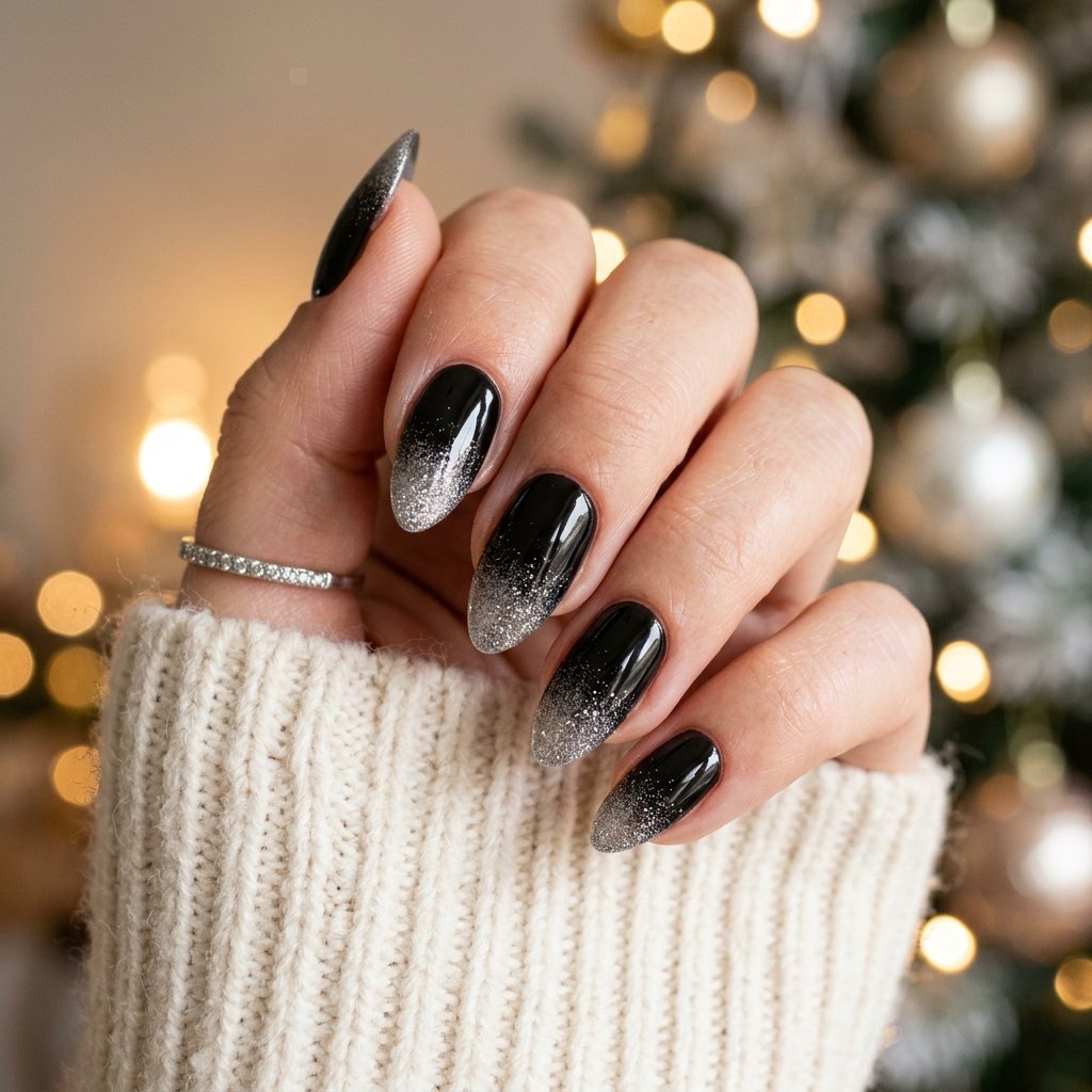 Black Almond Christmas Nails