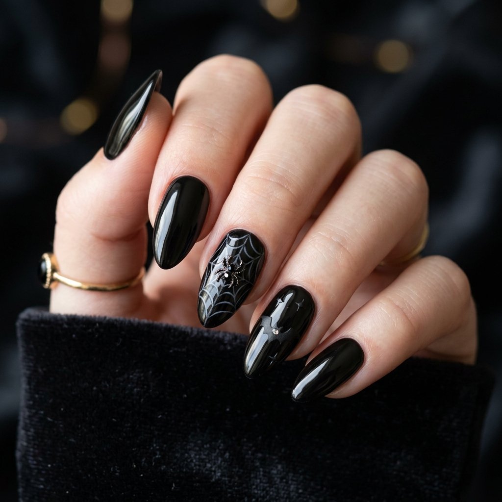 35 Black Halloween Nails Ideas — Spooky, Sleek & Creative 20 Black Almond Shape Halloween Nails Ideas