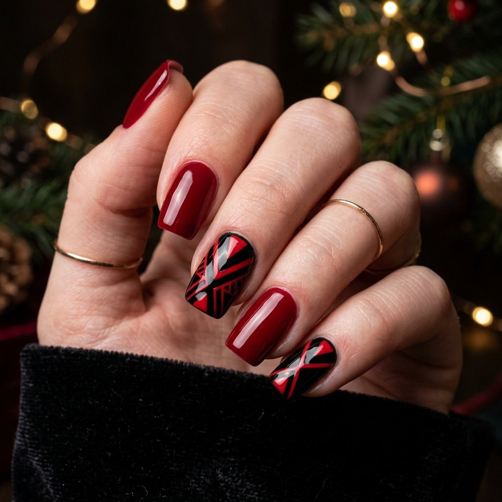 Black and Red Christmas Nails