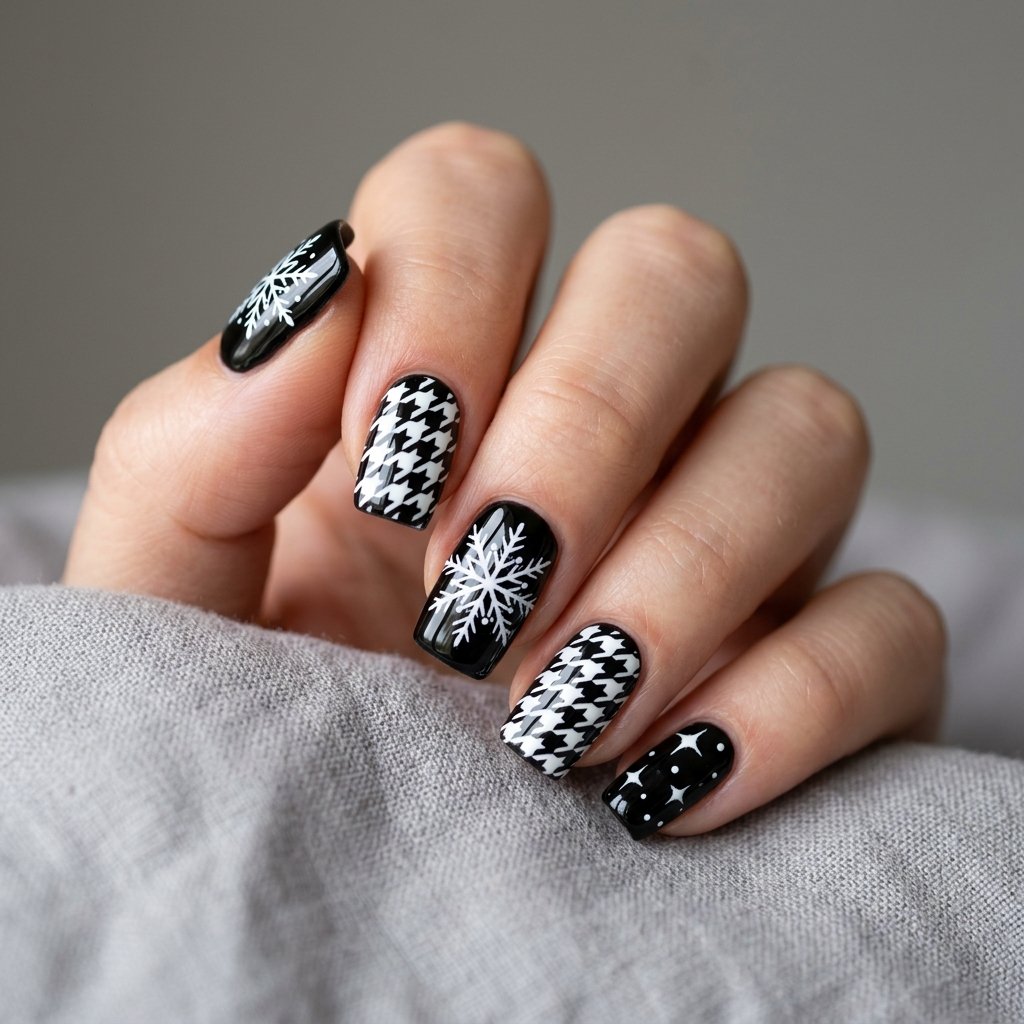 Black and White Christmas Nails