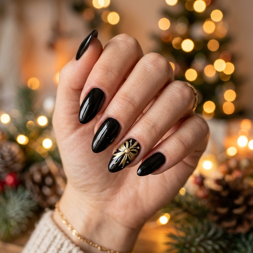 Black Bow Christmas Nails