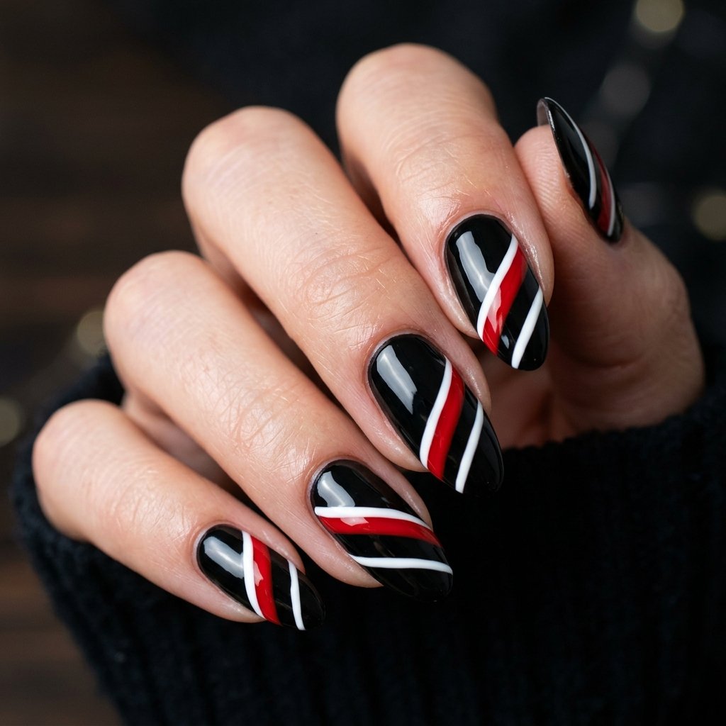Black Candy Cane Nail Art