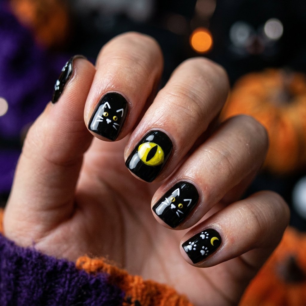 35 Black Halloween Nails Ideas — Spooky, Sleek & Creative 11 Black Cat Nails Ideas