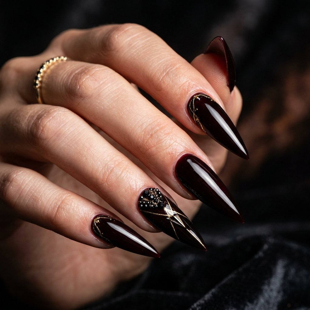 35 Black Cherry Nails Ideas That Look Incredibly Expensive 9 Black Cherry Stiletto Nail Ideas