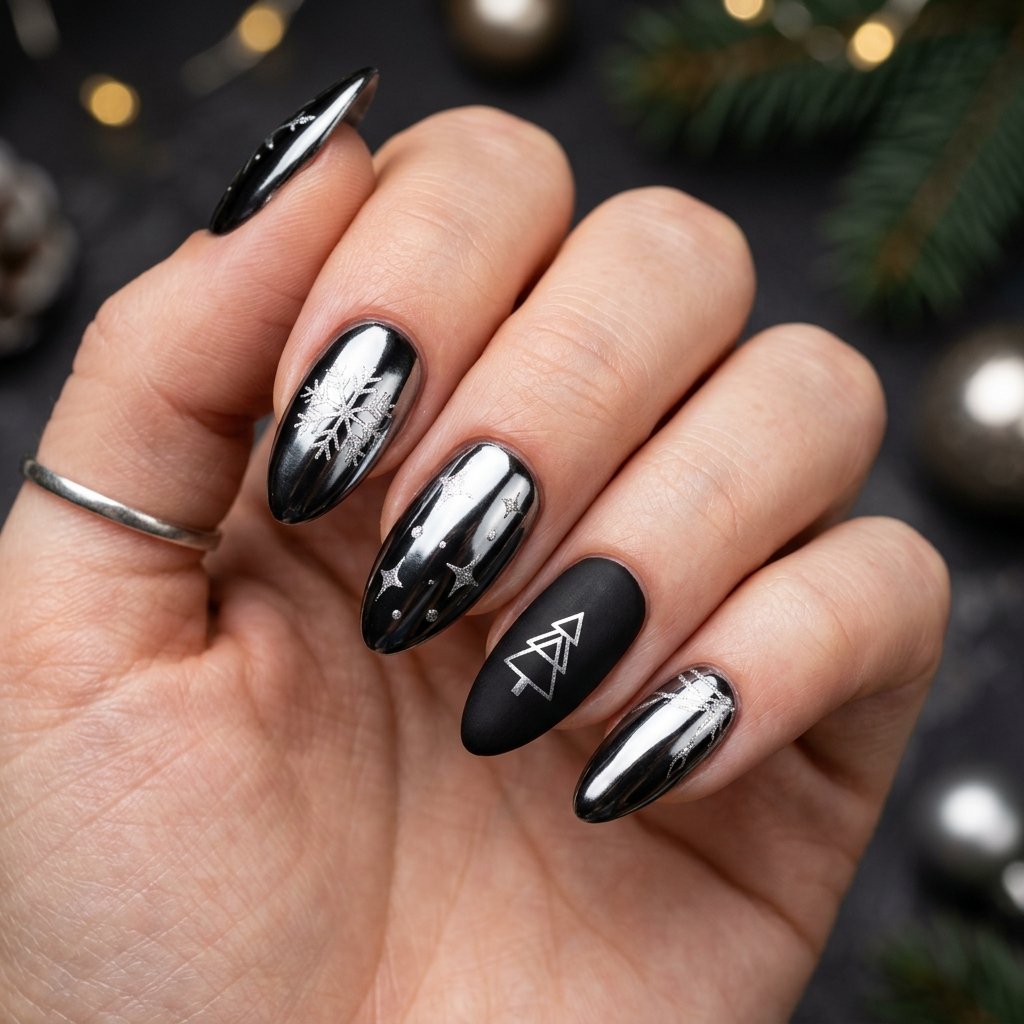 Black Chrome Christmas Nails