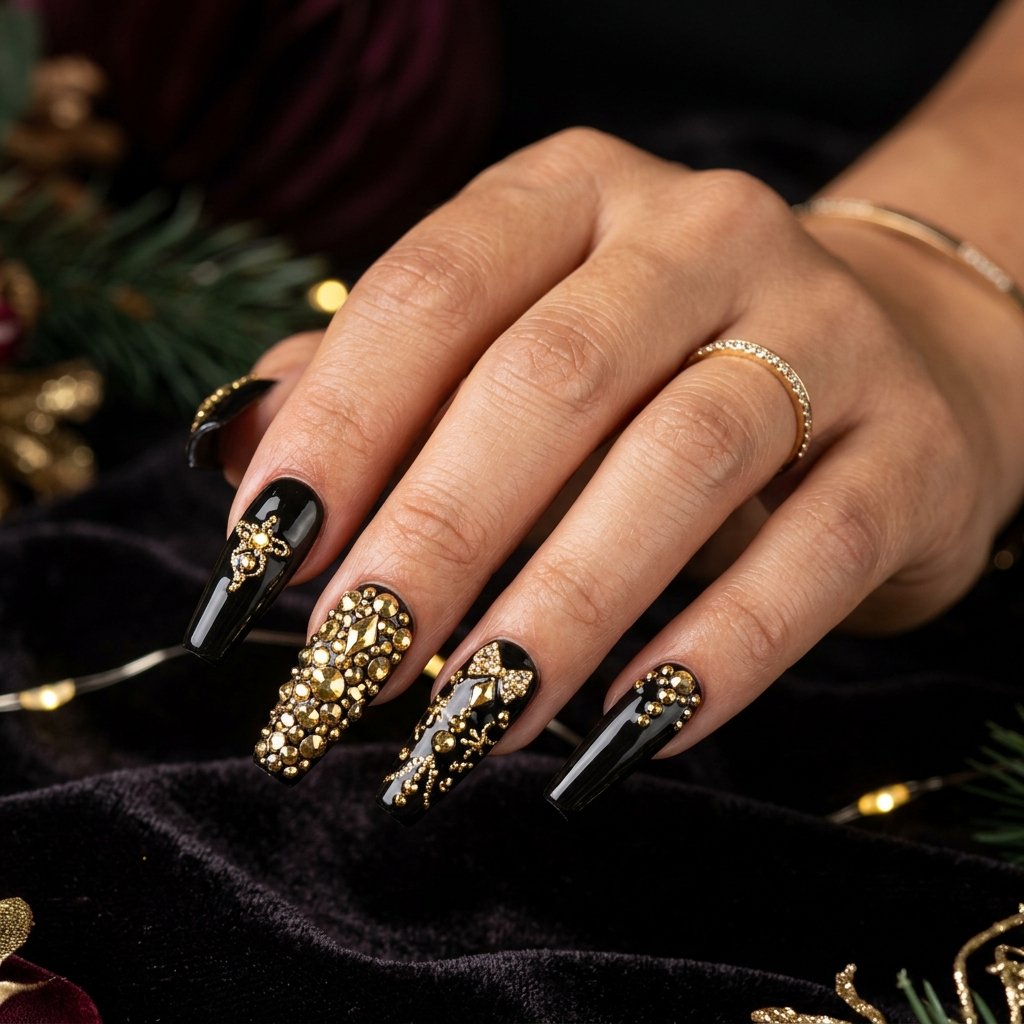 Long Black Christmas Nails