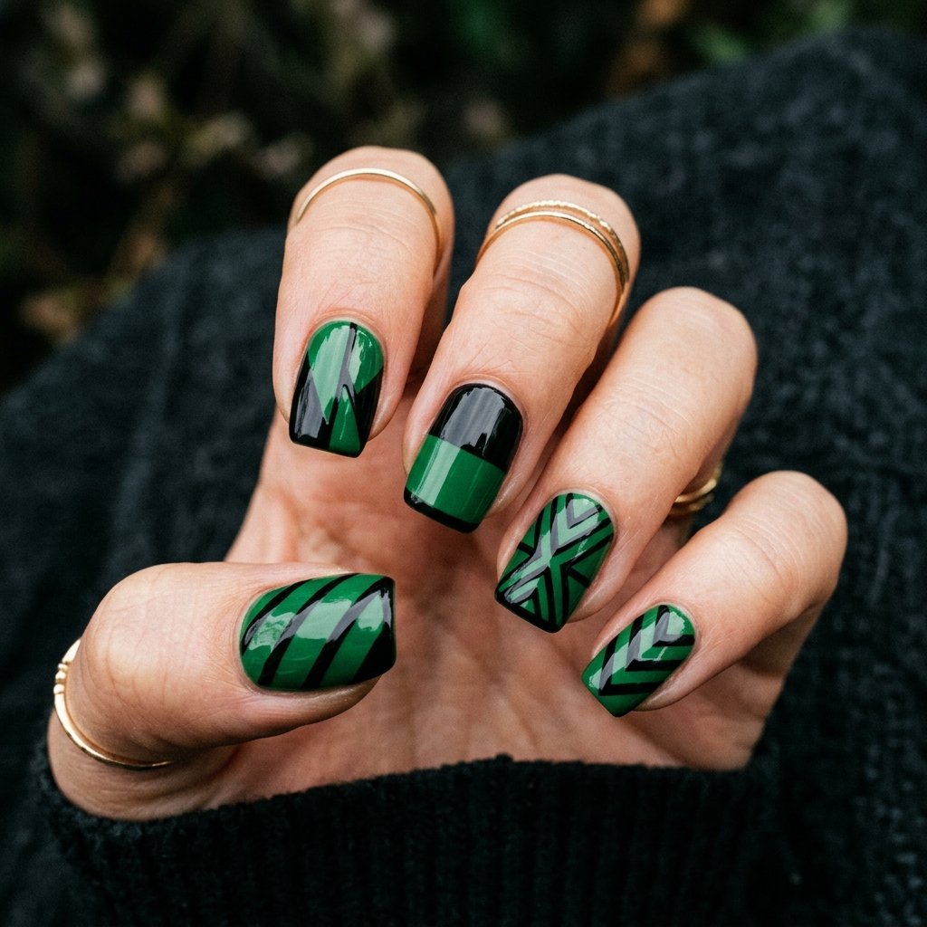 35 Stunning Forest Green Nails Ideas for a Chic Look 2026 20 Black Contrast Edge