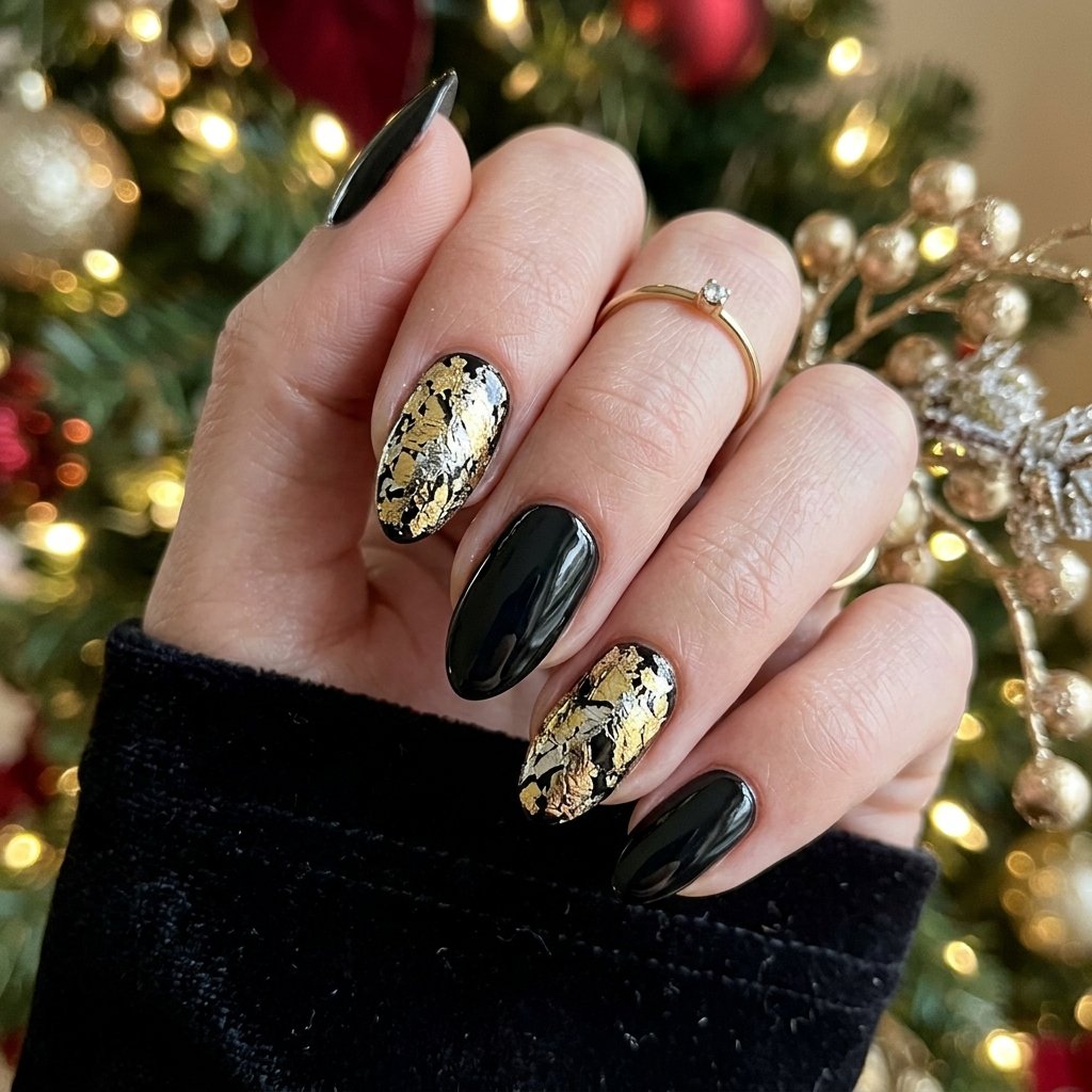 Black Foil Christmas Nails
