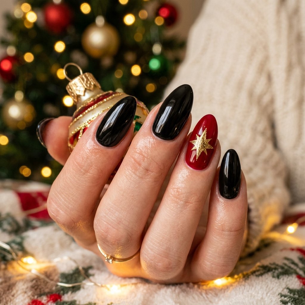 Black Gel Christmas Nails