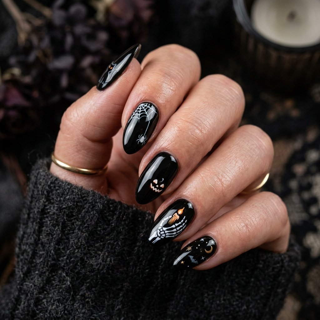 35 Black Halloween Nails Ideas — Spooky, Sleek & Creative 7 Black Gel Halloween Nails Ideas