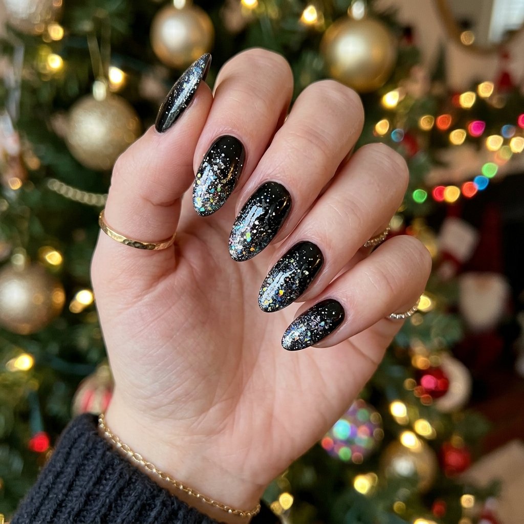 Black Glitter Christmas Nails