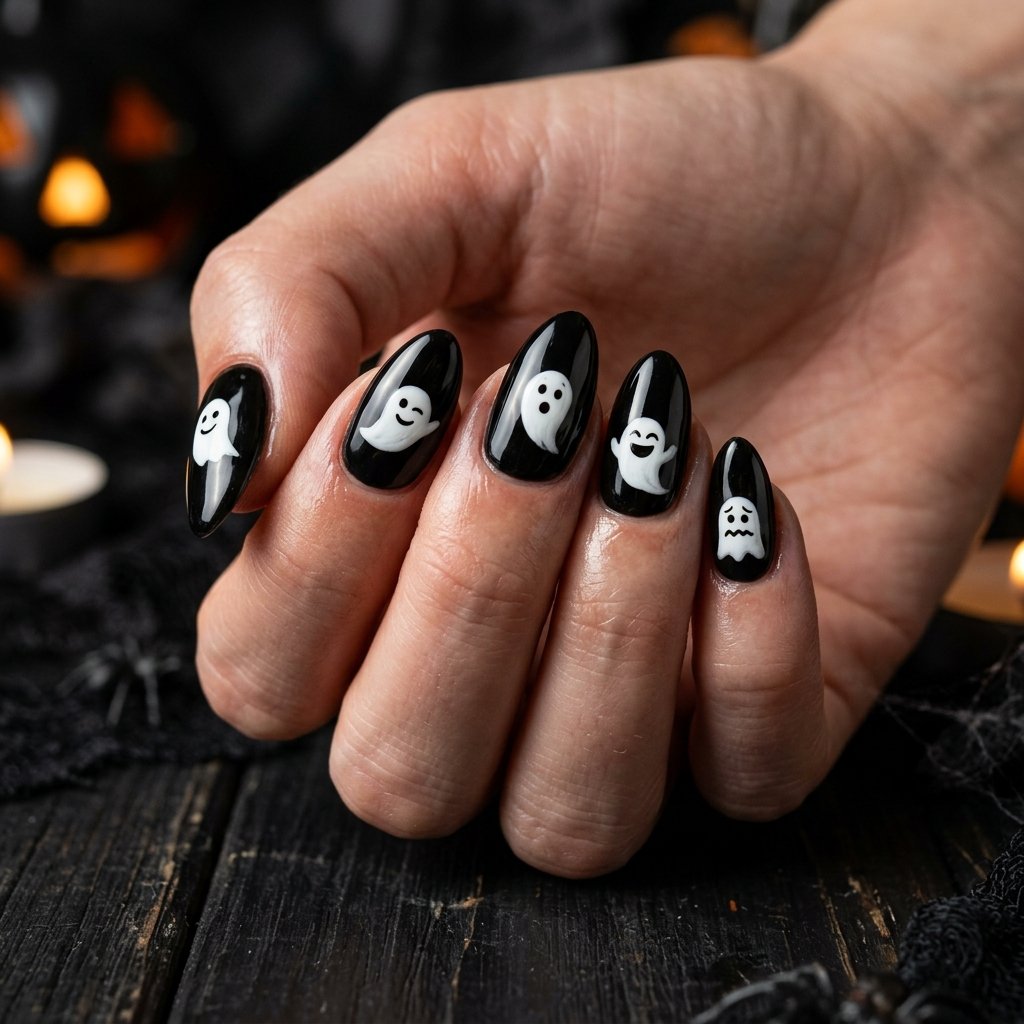 35 Black Halloween Nails Ideas — Spooky, Sleek & Creative 12 Black Ghost Nails Ideas