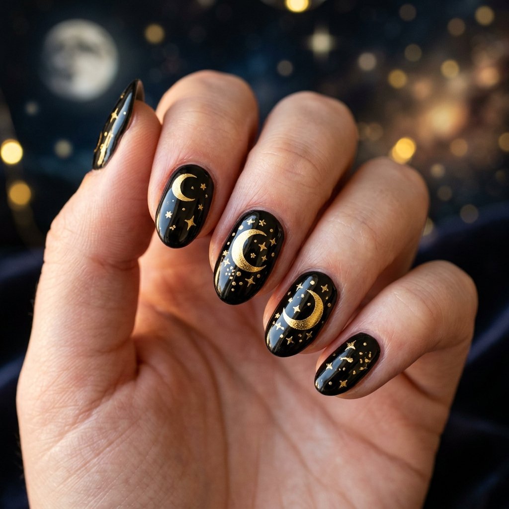 35 Black Halloween Nails Ideas — Spooky, Sleek & Creative 15 Black Moon and Stars Nails Ideas