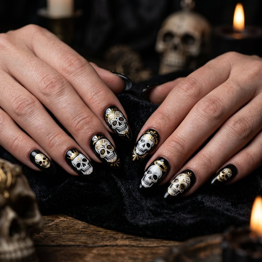 35 Black Halloween Nails Ideas — Spooky, Sleek & Creative 13 Black Skull Nails Ideas