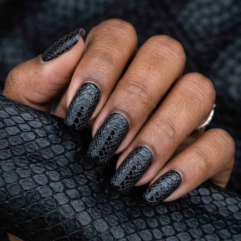 35 Black Halloween Nails Ideas — Spooky, Sleek & Creative 30 Black Snake Skin Nails Ideas