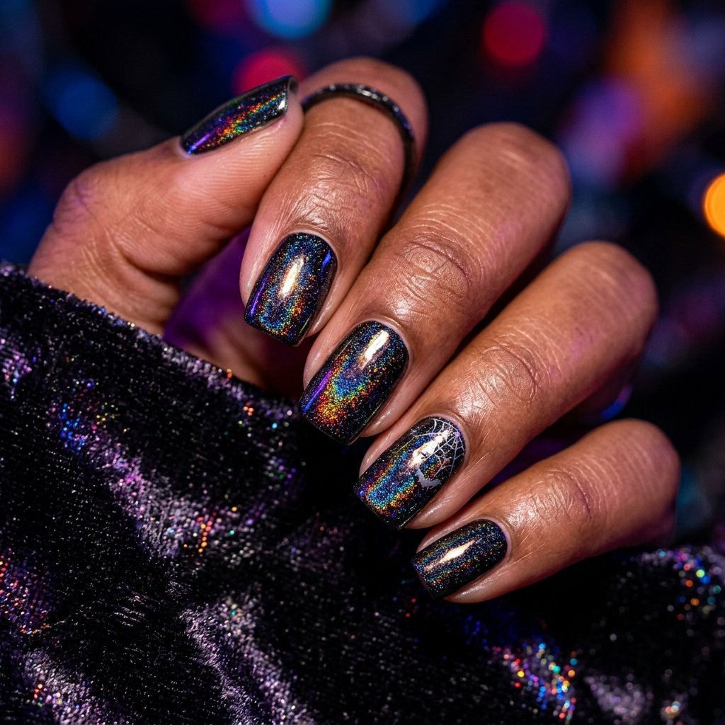 35 Black Halloween Nails Ideas — Spooky, Sleek & Creative 36 Black Holographic Halloween Nails Ideas