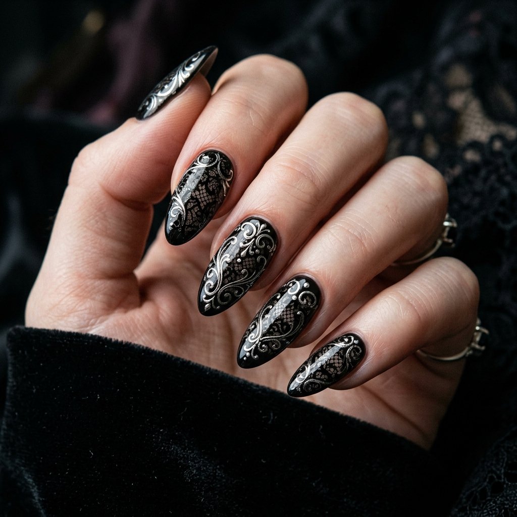 Gothic Black Lace with Silver Filigree