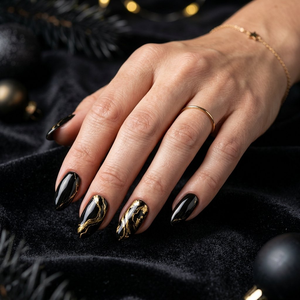 Black Marble Christmas Nails