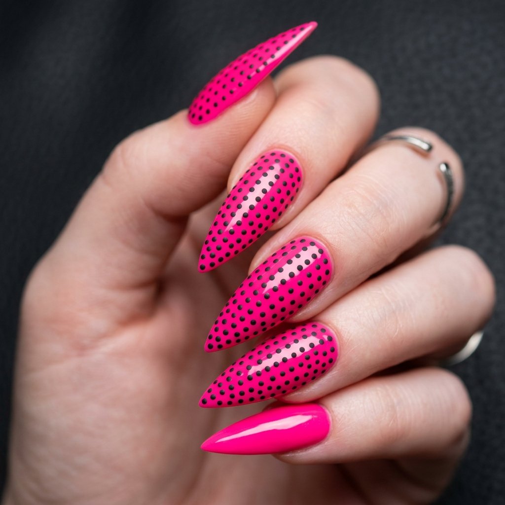 Black Micro Dots on Hot Pink