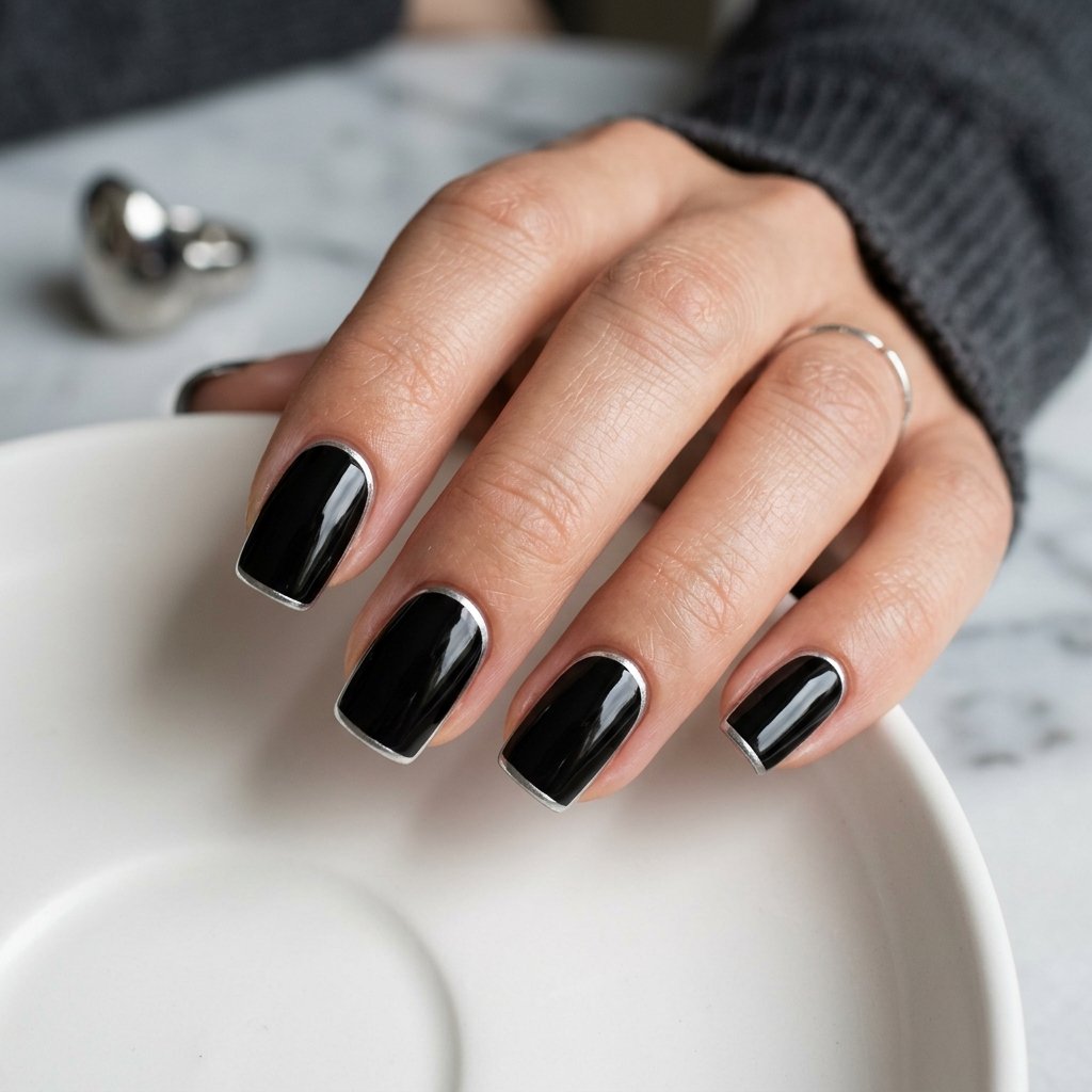 Sophisticated Black Nude with Silver Borders