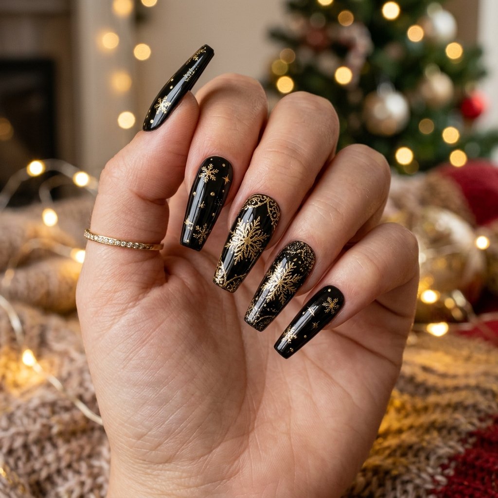 Black Press-On Christmas Nails