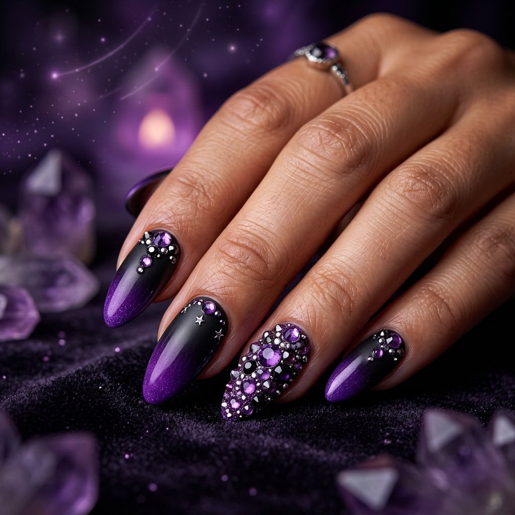 35 Black Halloween Nails Ideas — Spooky, Sleek & Creative 25 Black and Purple Halloween Nails Ideas