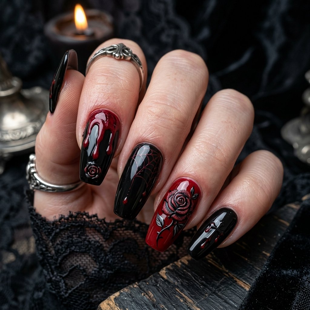 35 Black Halloween Nails Ideas — Spooky, Sleek & Creative 24 Black and Red Halloween Nails Ideas