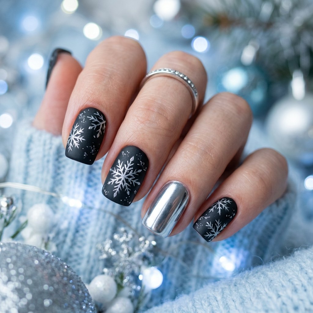 Black and Silver Christmas Nails