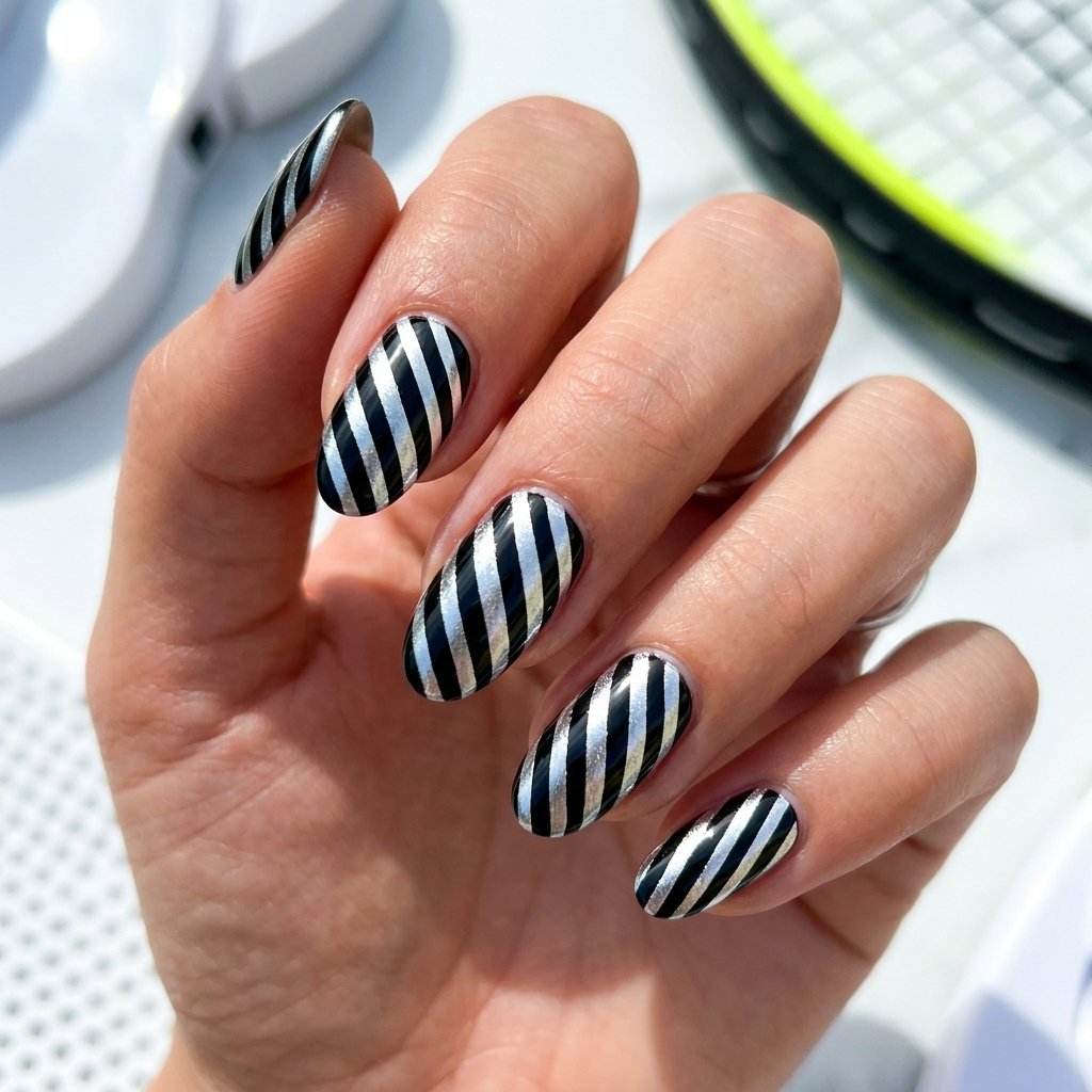 Crisp Black and Silver Diagonal Stripes