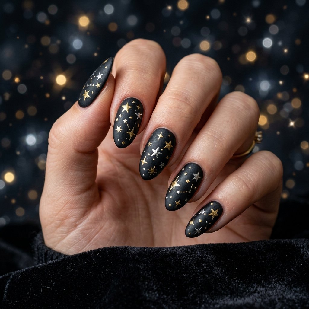 Black Star Christmas Nails