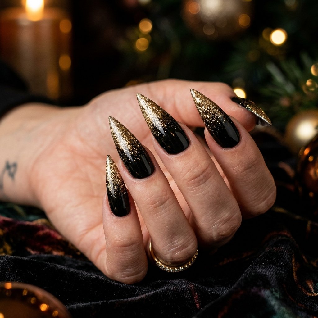 Black Stiletto Christmas Nails