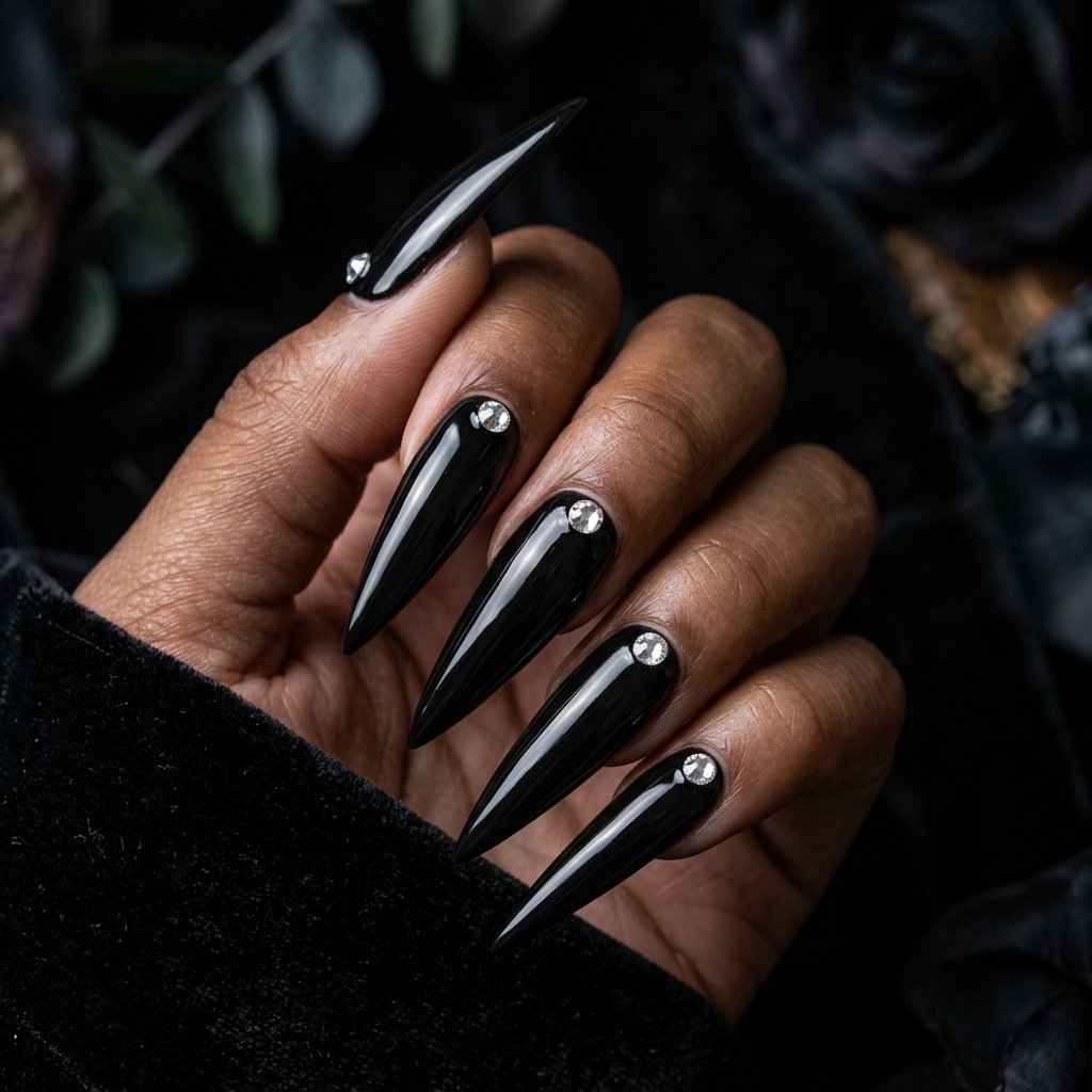 35 Black Halloween Nails Ideas — Spooky, Sleek & Creative 19 Black Stiletto Halloween Nails Ideas