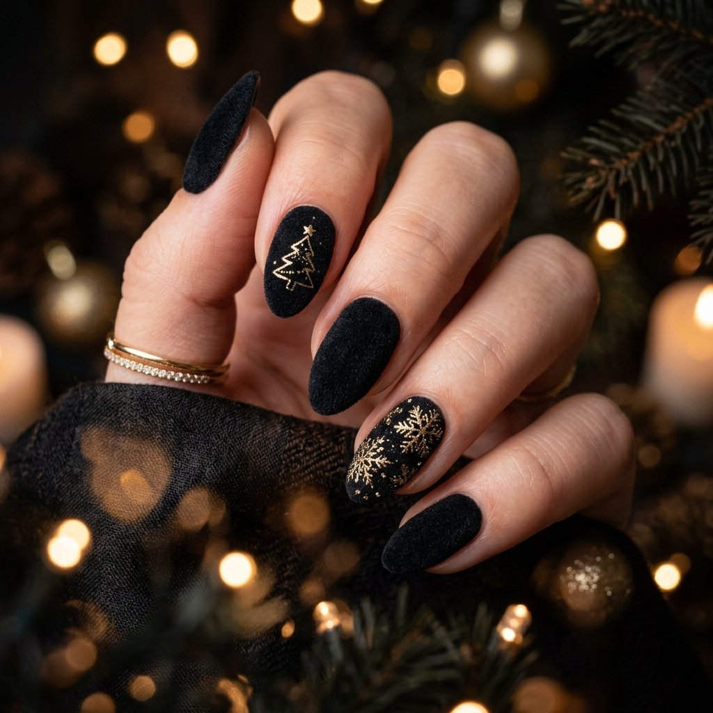 Black Velvet Christmas Nails