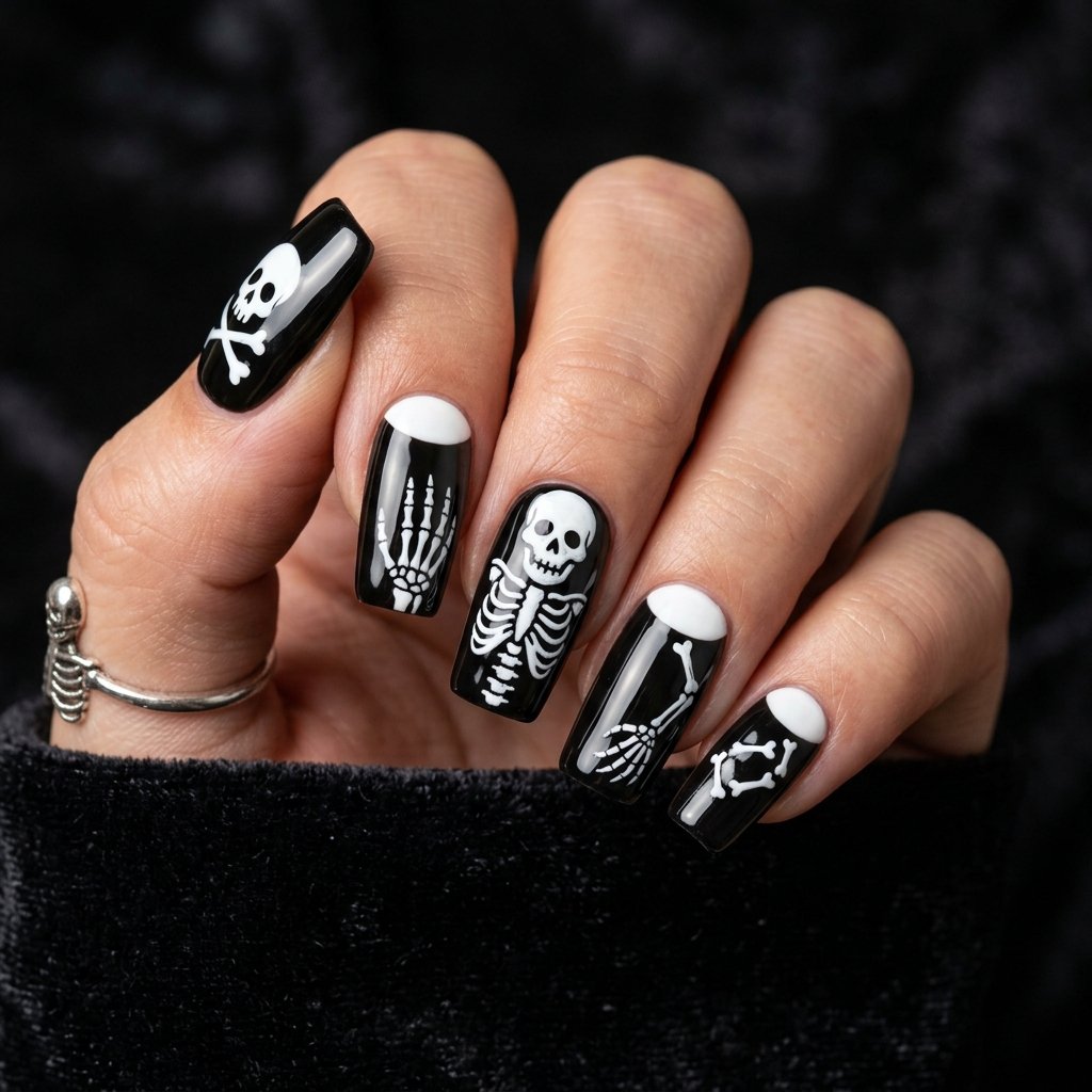 35 Black Halloween Nails Ideas — Spooky, Sleek & Creative 22 Black and White Halloween Nails Ideas