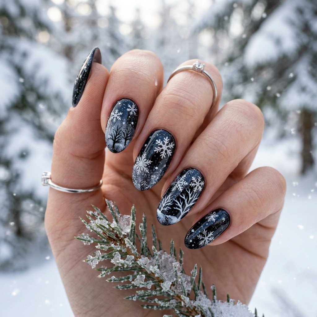 Black Winter Wonderland Nails