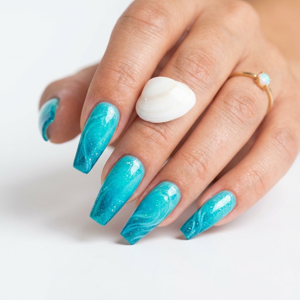 Tropical Blue Acrylic Nails