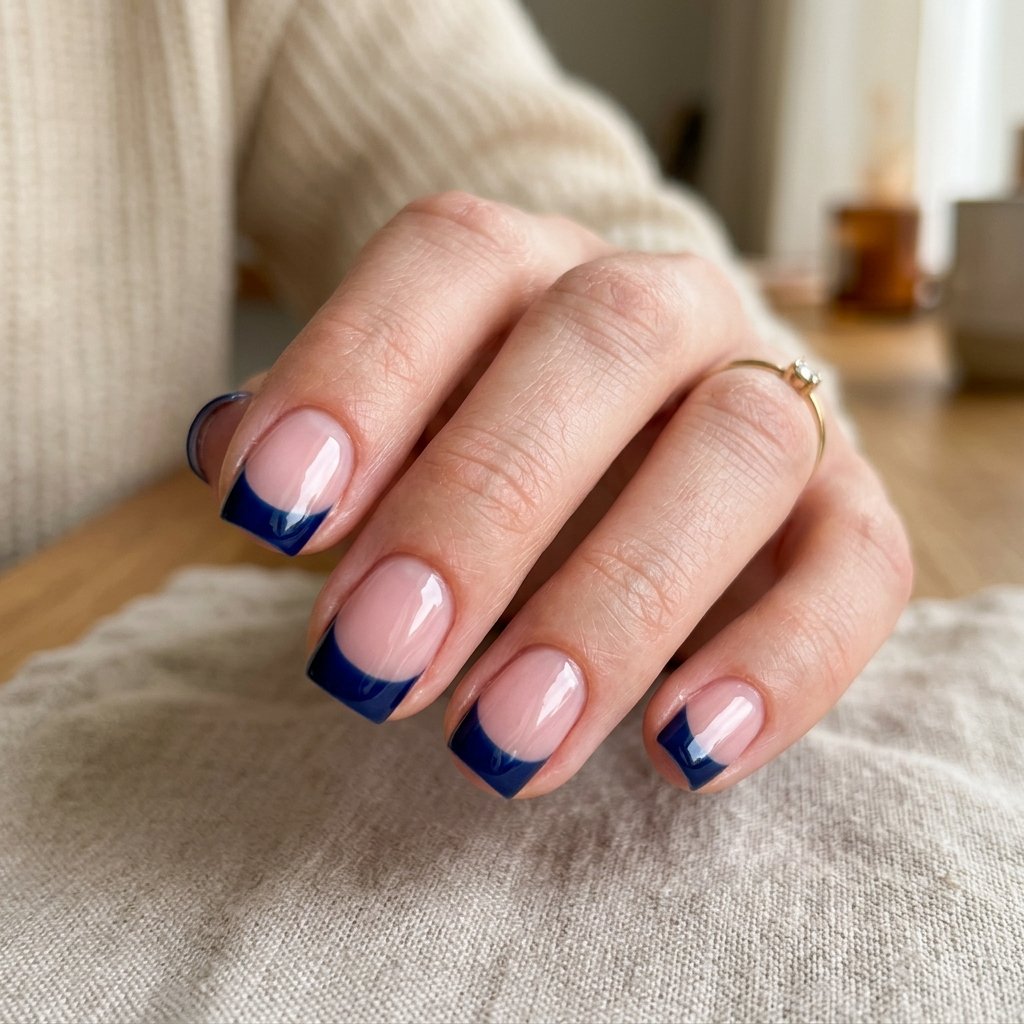 Dark Blue Gel French Tip Nails