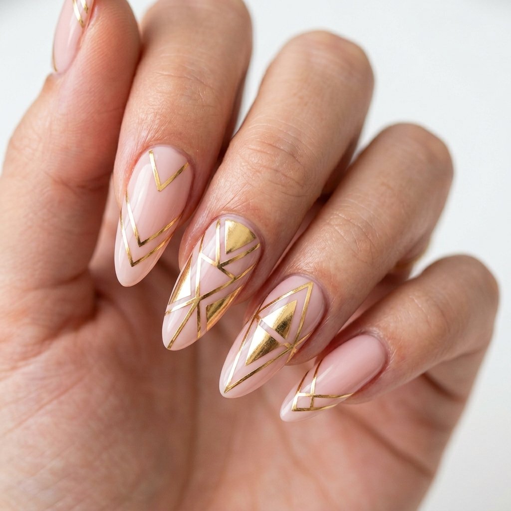 Blush Pink and Gold Geometric Nail Designs