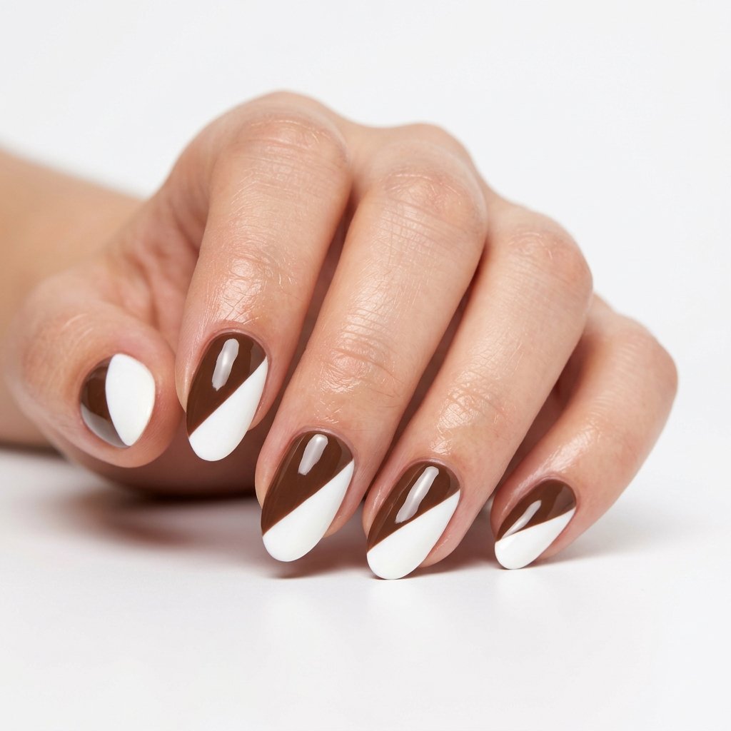 35 Trendy Brown and White Nails Ideas for a Flawless Manicure 2026 10 Half and Half Brown and White Nails