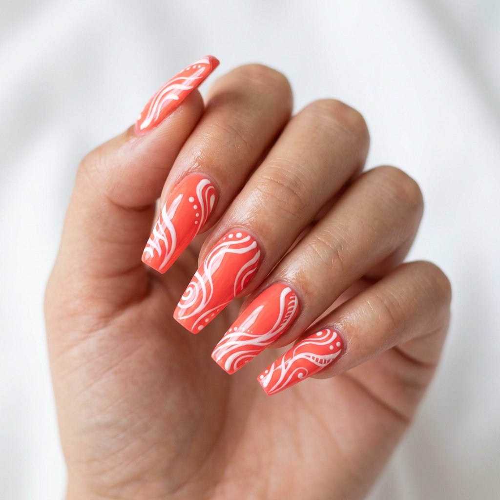 Bright Summer Acrylic Nails with Swirls