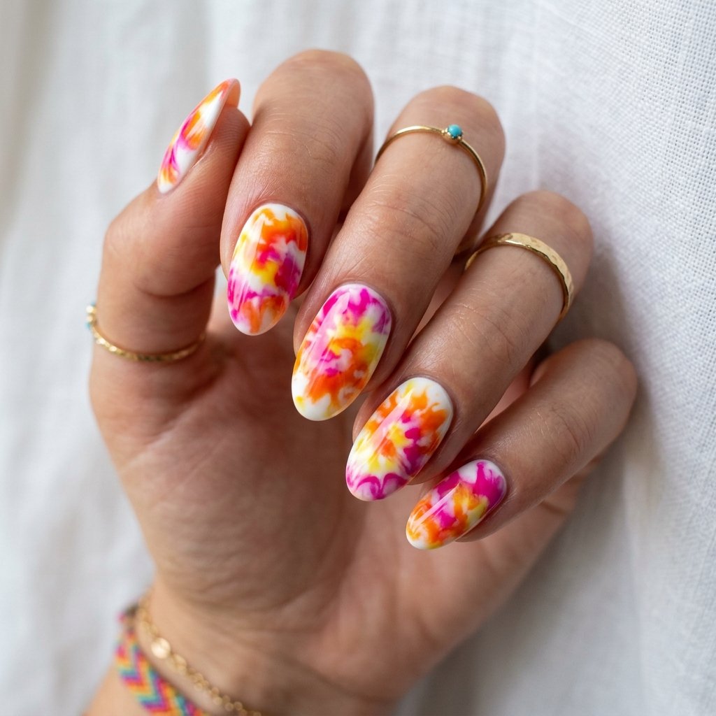 Bright Summer Acrylic Tie Dye Nails